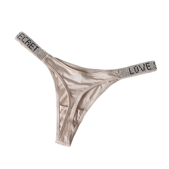 Valentinstag in Übergröße, trendig, bequem, mit Strasssteinen, T-Rücken, glänzend, leicht, mit Diamanten, G-String, Reinigung, Buchstaben, weicher Faux-Tanga für M licht kaffee