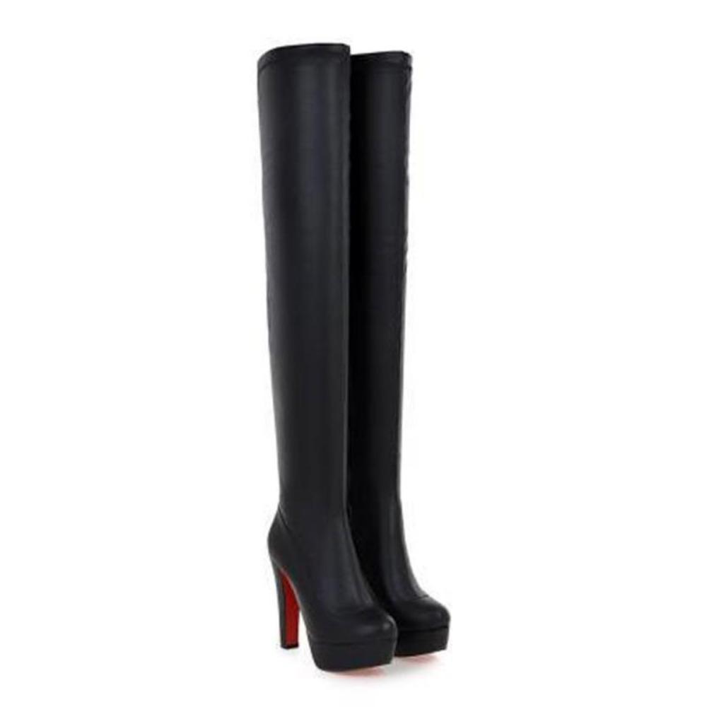Damen Hohe Stiefel Fetisch Winterschuhe Kniehohe Stiefel Plattform Sexy Luxus Heels Reißverschluss Schwarz Weiße Schuhe 35 schwarz