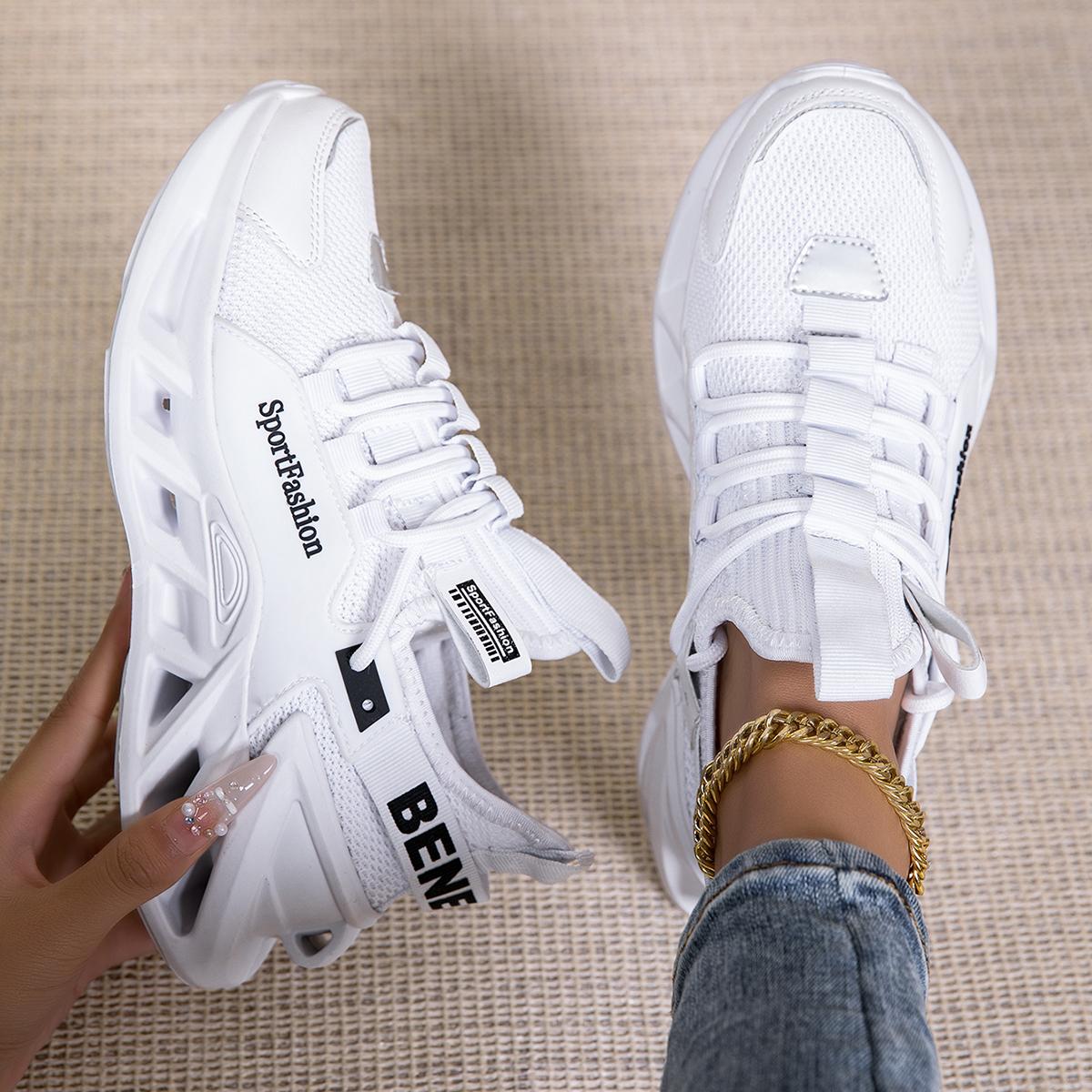 Neue Damen-Laufschuhe, atmungsaktive Mesh-Laufschuhe, lässige Sportschuhe, stoßdämpfende Schuhe mit weicher Sohle 43 weiß