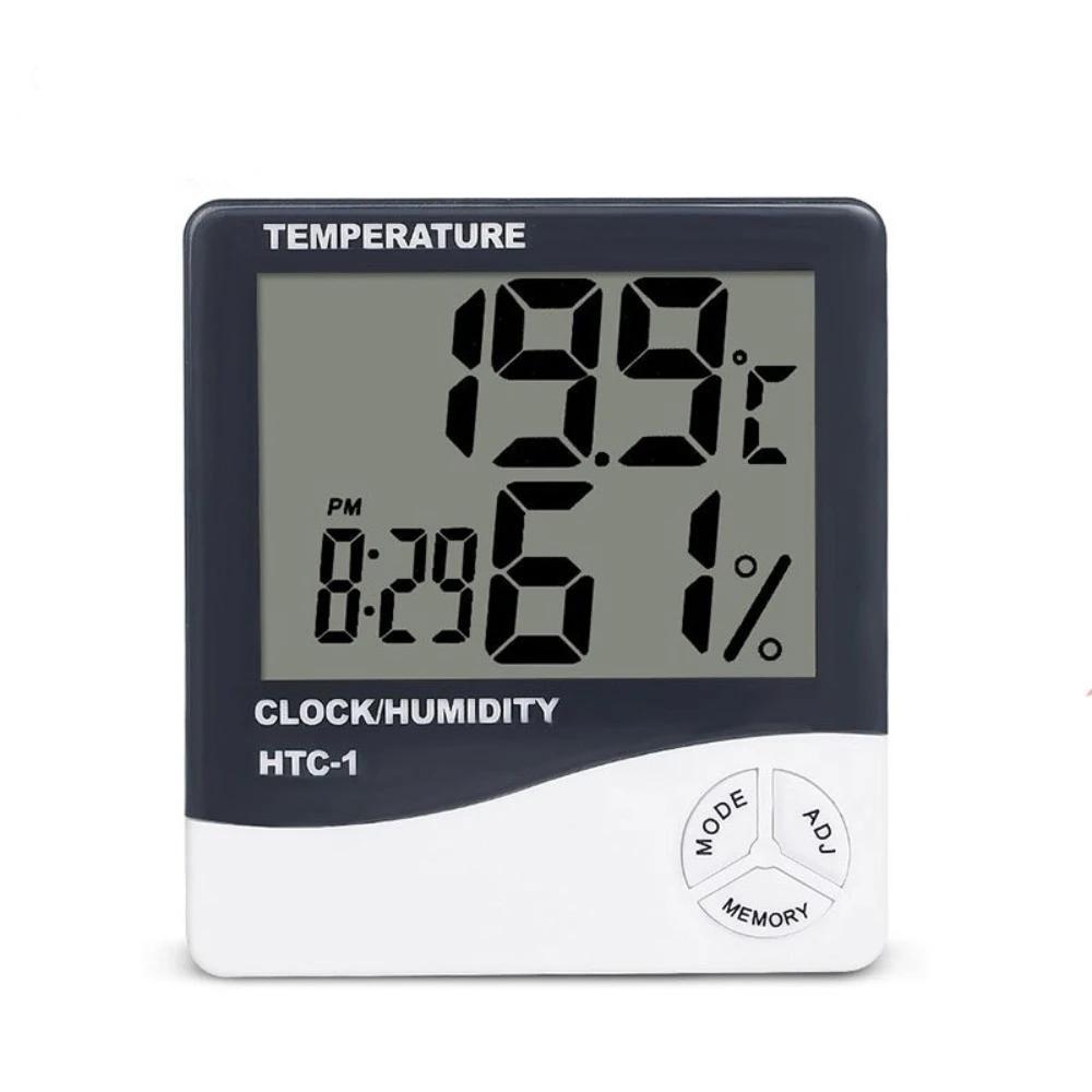 Digitales Thermometer Hygrometer Elektronisches LCD Temperatur-Feuchtigkeitsmessgerät Wetterstation Innen-/Außenuhr HTC-2 HTC-1