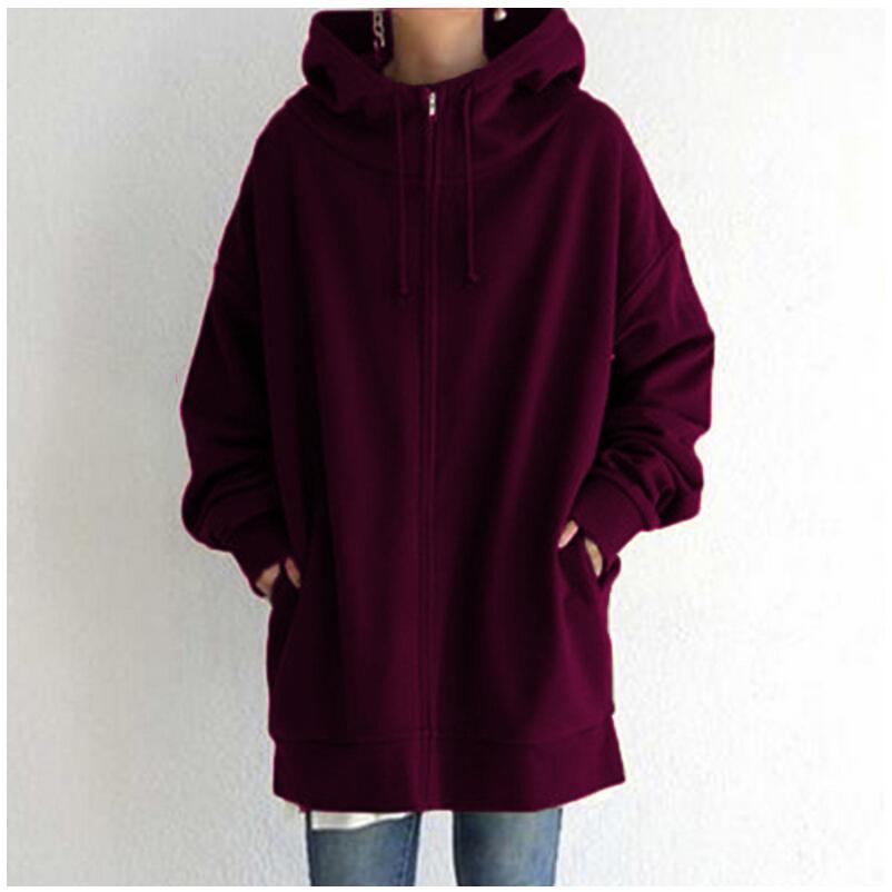 Oversize Frauen Sweatshirts Hoodies Winter Zipper Lange Tasche Jacken Mantel Hoody Damen Mit Kapuze Streetwear Harajuku Fleece Outwear XXXXXL dunkelviolette