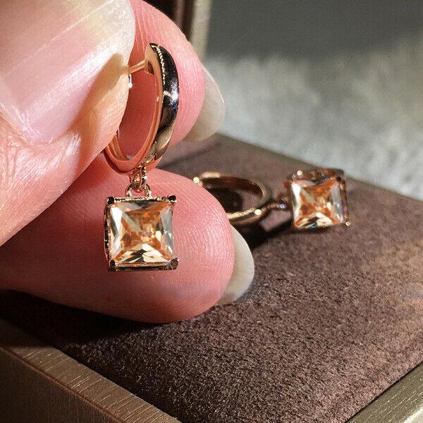 Rose Gold Silber Farbe Luxus Princess Cut Weiß Blau Rot Grün Stein Tropfen Ohrstecker Damen Hochzeit Schmuck Geschenke champagner/rose gold