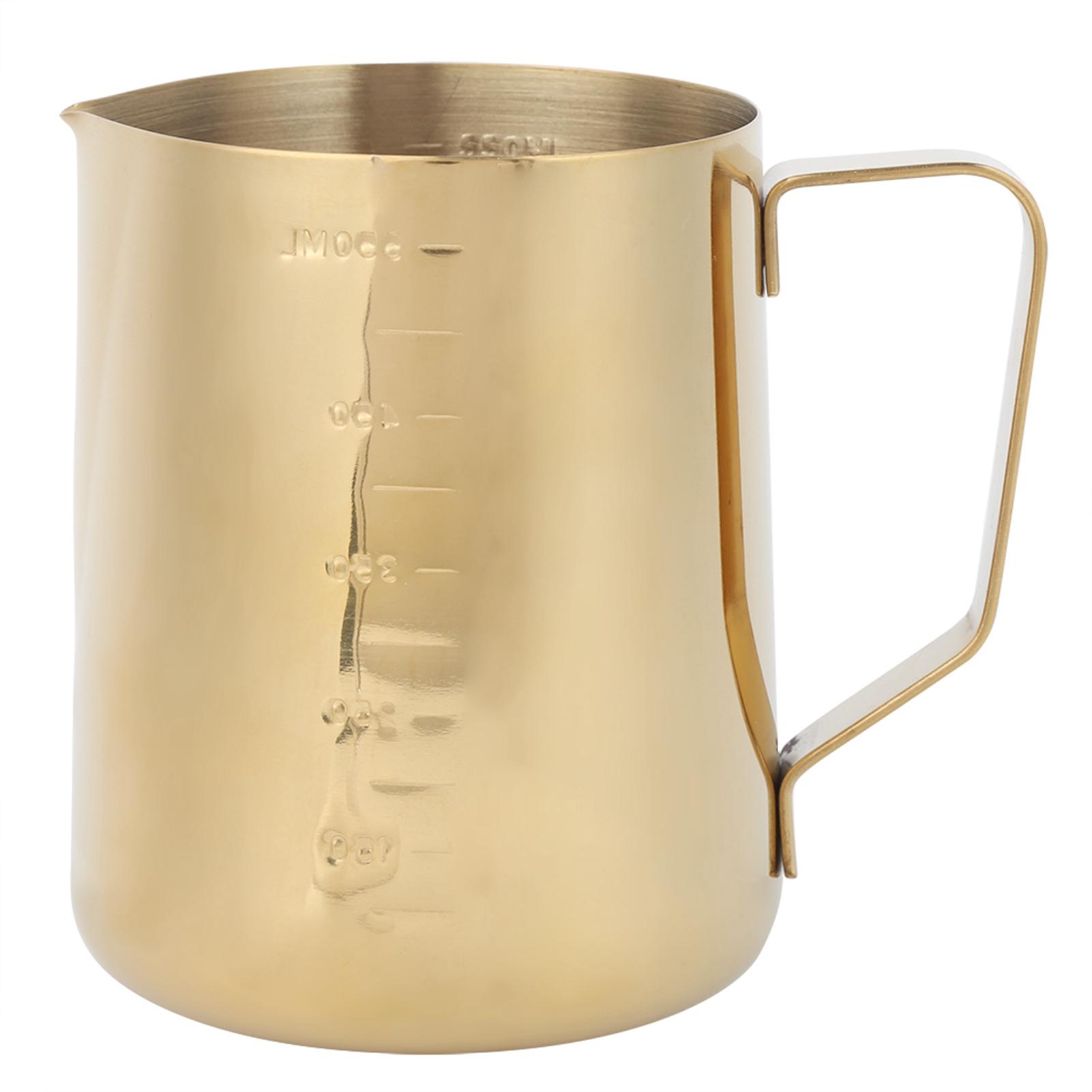 Edelstahl Kaffee Milch Aufschäumbecher Kännchen Krug mit Skala für Zuhause Kaffee Latte ArtGold 600ML gold