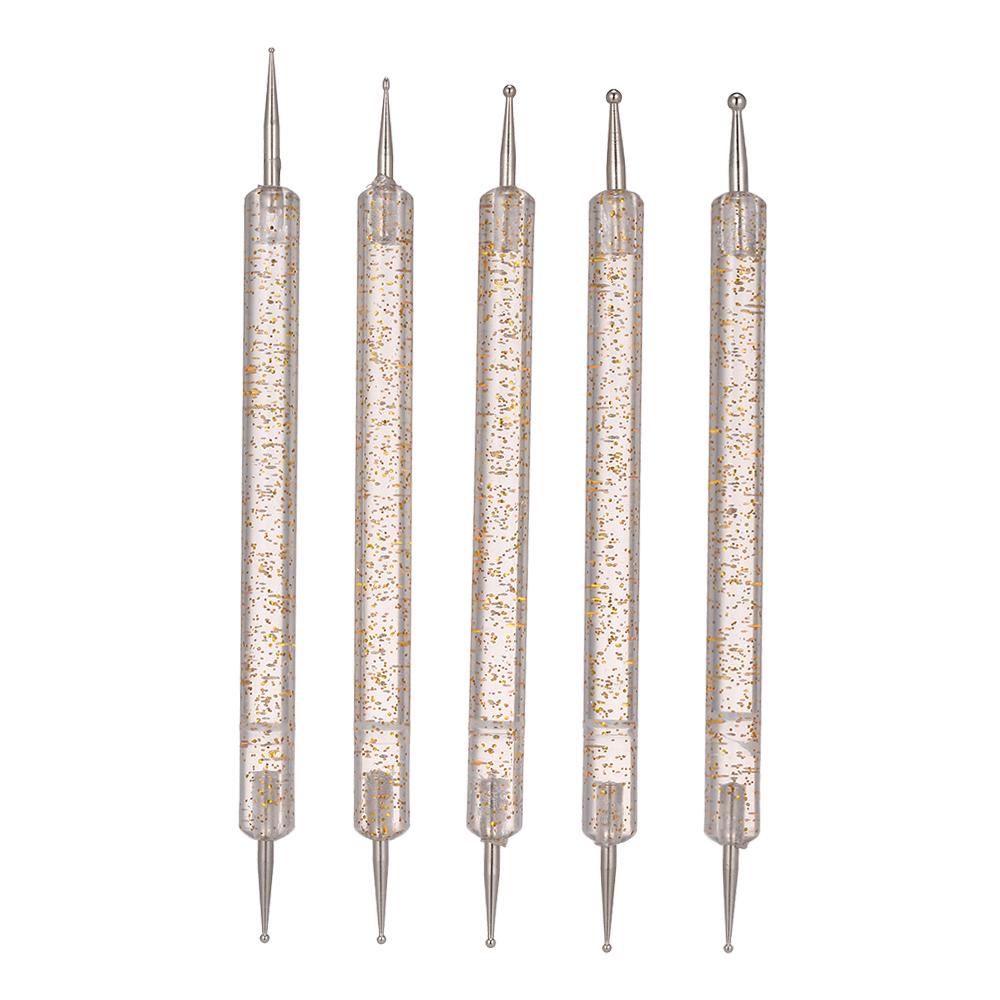 5 Stück/Set Nail Art Punktierstift UV Gel Malerei Acrylgriff Strasssteine Kristallstifte Salon gold