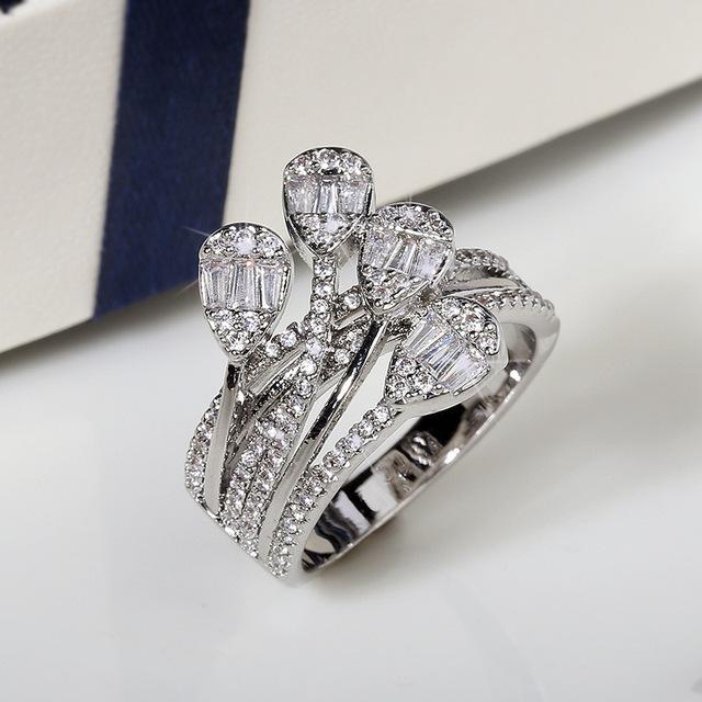 Zarte Prinzessinnenschliff-Kubikzirkon-Tropfenringe aus 925er-Silber für Damen, modisch, für Hochzeit, geometrische Ringe, Party, Verlobungsringe 7 weiß