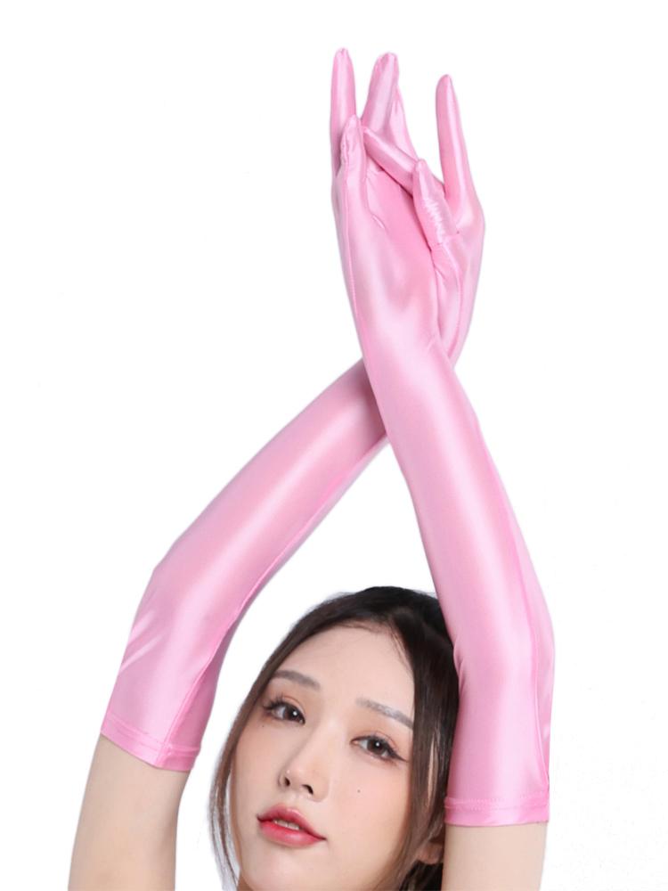 Sexy Damen Glatte Glänzende Elastische Handschuhe Öl Glänzend Seidig Durchsichtig Lange Handschuhe Sonnenschutz Fahrhandschuhe Luxus Süßigkeiten Farbe One Size