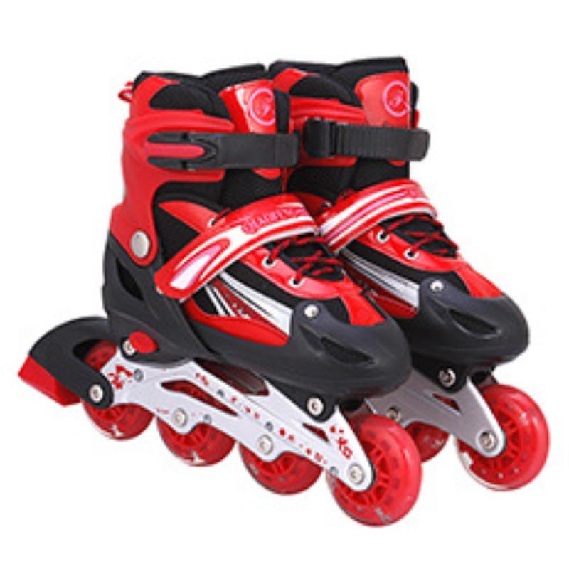 Verstellbare Rollschuhe aus PU-Flash für Kinder, Rollschuhe für Herren und Damen, gerade Linien, Speedskating-Rollschuhe, modische Rollschuhe L (size 38-41) rot