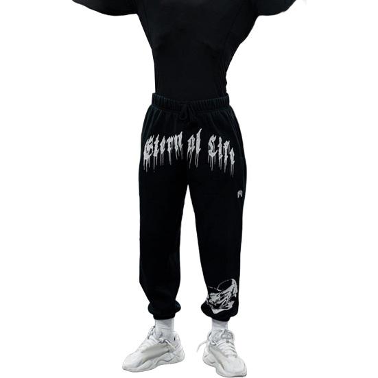 Herren Jogginghose mit Buchstaben-Print, Knöchelband, Kordelzug, elastische Taille, verdickt, lockere Basketball-Jogginghose für draußen, lange Sporthose L schwarz