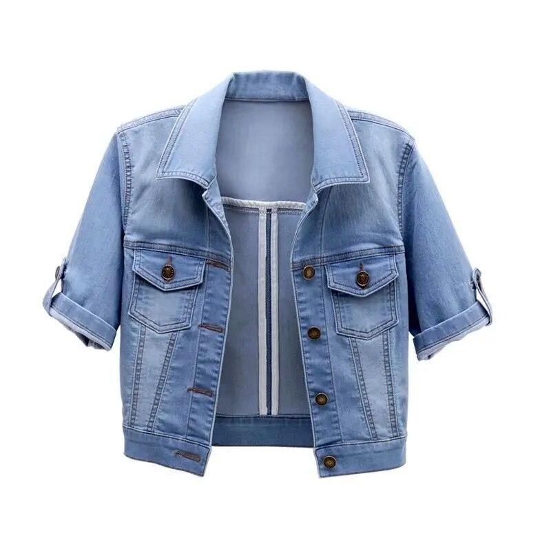 Jeansjacke Damen Kurzarm Jeansjacke Damen Elastischer Bequemer Jeansmantel 2XL hellblaue