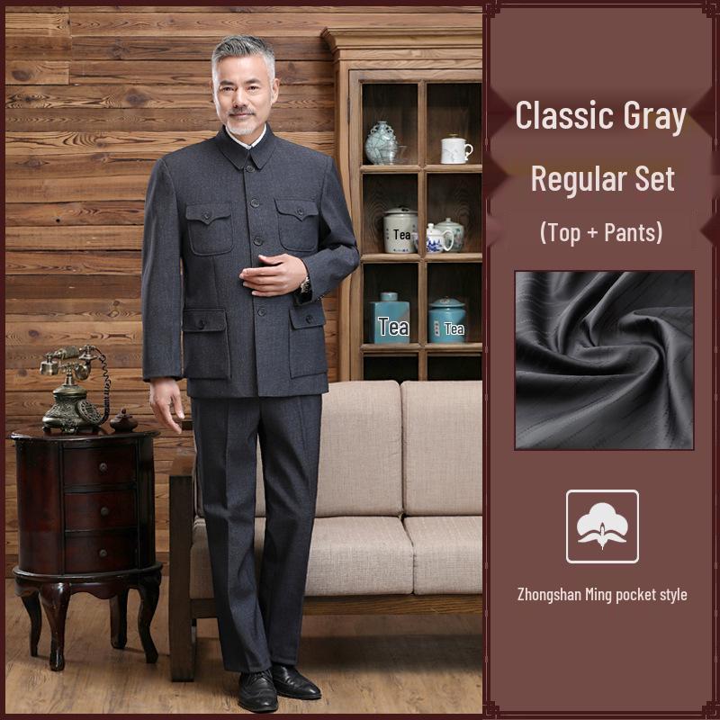 Plus Samt Zhongshan Jacken-Set - Herren Chinesischer Stil Tang Anzug für Frühling & Herbst 185/78 (170-180 kg) normale setfarbe