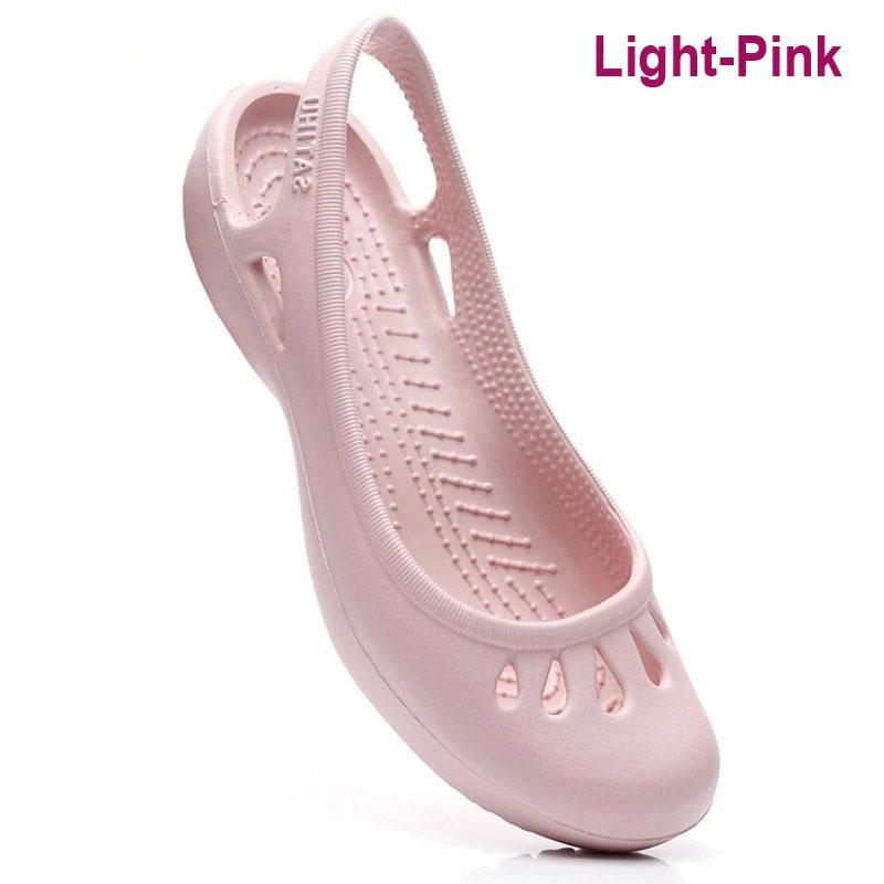 Sommer leichte Anti-Rutsch-Loch-Schuhe Clog für Damen Flache Unterseite Sandalen Krankenschwester Outdoor Strand Jelly W9 rosa