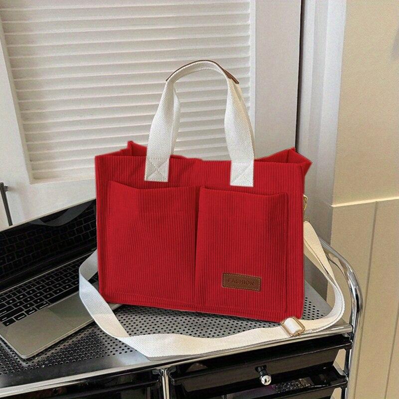 Damen Tote Handtasche Cord Handtasche Brief Patch Dekor Schultertasche Multi Taschen Crossbody Tote Bag Oversized red