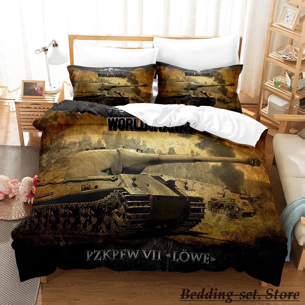 World Of Tanks Bettwäsche Set Einzelbett Twin Full Queen King Size Bettwäsche Set Erwachsener Kind Schlafzimmer Bettbezug Sets Anime Bettwäsche Set Bett EU Single(135*200cm)3pcs beige