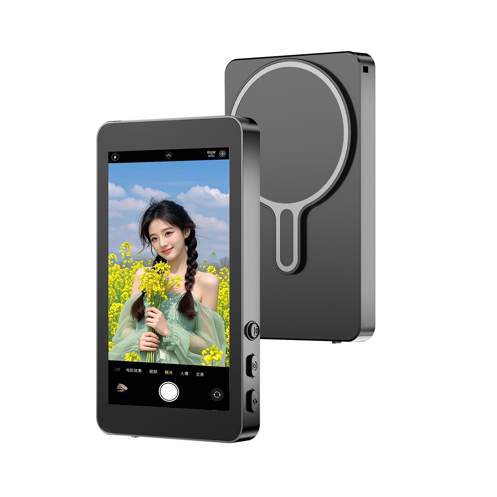 Magnetischer Kabelloser Selfie-Monitor-Bildschirm Für IPhone Android HD Erweiterungsanzeige Rückkamera Vlog Live-Videoaufnahme Monitor schwarz