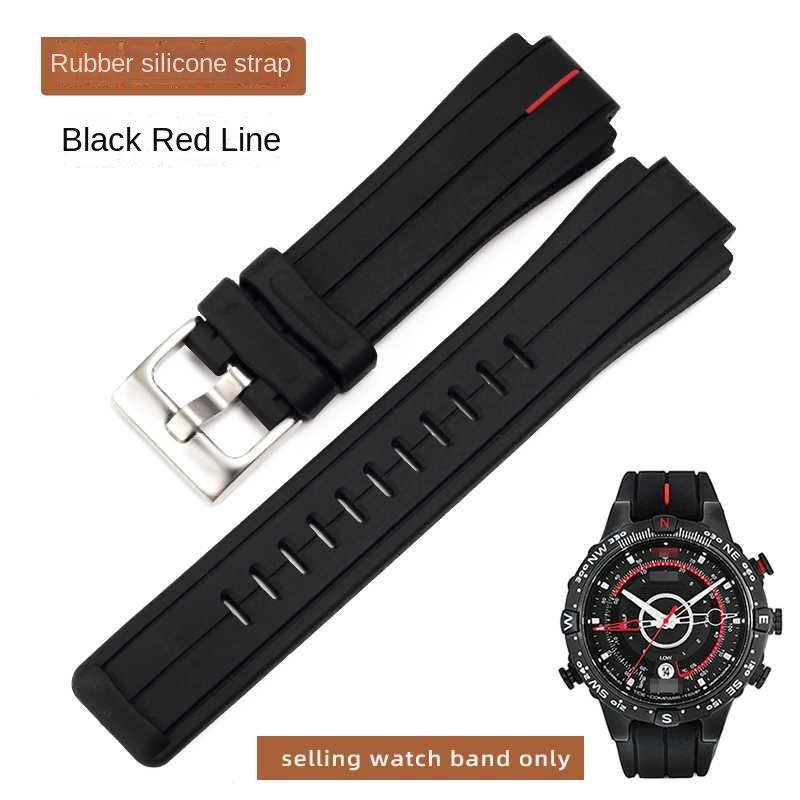 Für TIMEX Armband Herren Gezeiten Kompass Armband T2N721 T2N720 W2R55500 TW2T76500 Leder Uhrenband Silikon Gummi Armband 24*16mm 24mm-16mm black