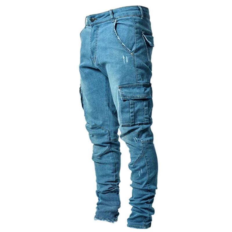 Jeans Herren Seitentaschen Eng anliegende Jeans Herren Lässige und modische Hosen XXXXL ultramarin blau