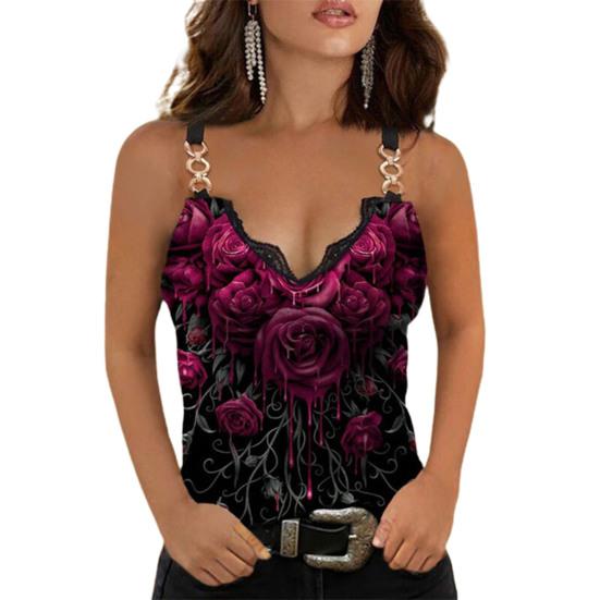 Sommer V-ausschnitt Rose Ärmellose Weste Damen Lose T-shirt Frauen Top Plus Größe Sexy Weste Top M rose rot
