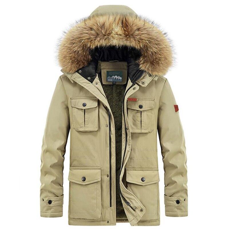 Plus Größe 8xl Winter Jacke Männer Warme Dicke Fleece Parkas Windjacke Militär Mit Kapuze Pelz Kragen Mantel Männer Kleidung 8XL khaki