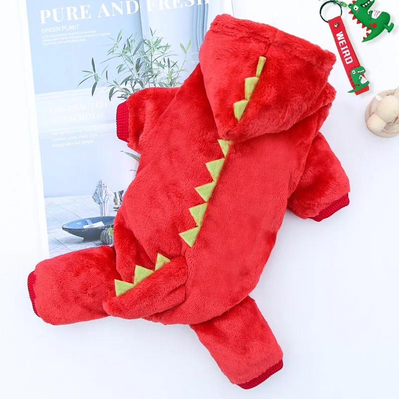 Dinosaurier-Hundekleidung, Fleece-Haustier-Overalls, warmer Wintermantel für Hunde, Jacke für Hunde, Hoodies, Chihuahua, französische Bulldogge, Kleidung M 2-3KG