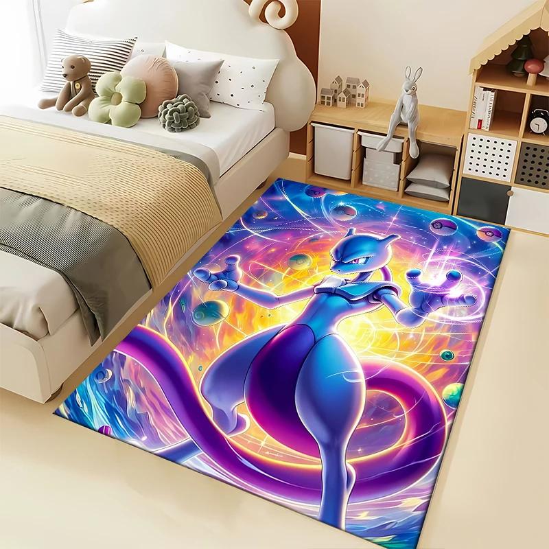 15 Größen Pokemon-Mewtwo Muster Teppiche Schlafzimmer Spielmatten Schlafzimmer Dekor Teppich Wohnzimmer Sofateppich Krabbeldecke Weihnachtsgeschenke 60x90cm (24x35in)