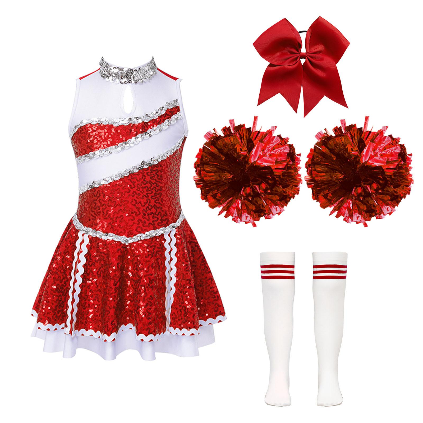 High School Cheerleader-Kostüm für Kinder Mädchen Halloween Cheer Uniform Tanzwettbewerb Mannschaftssport Cheerleading Dress Up 7-8 Years