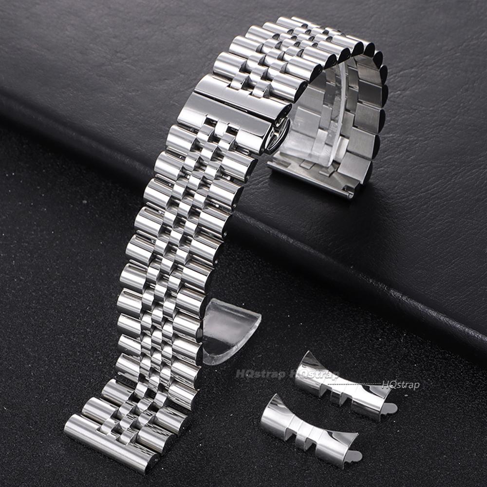 Massives Edelstahl-Uhrenarmband für Rolex Flaches Gebogenes Endstück 12 13 14 16mm 17mm 18mm 19mm 20mm 21mm 22mm Herren Damen Armband 19mm&no logo silber