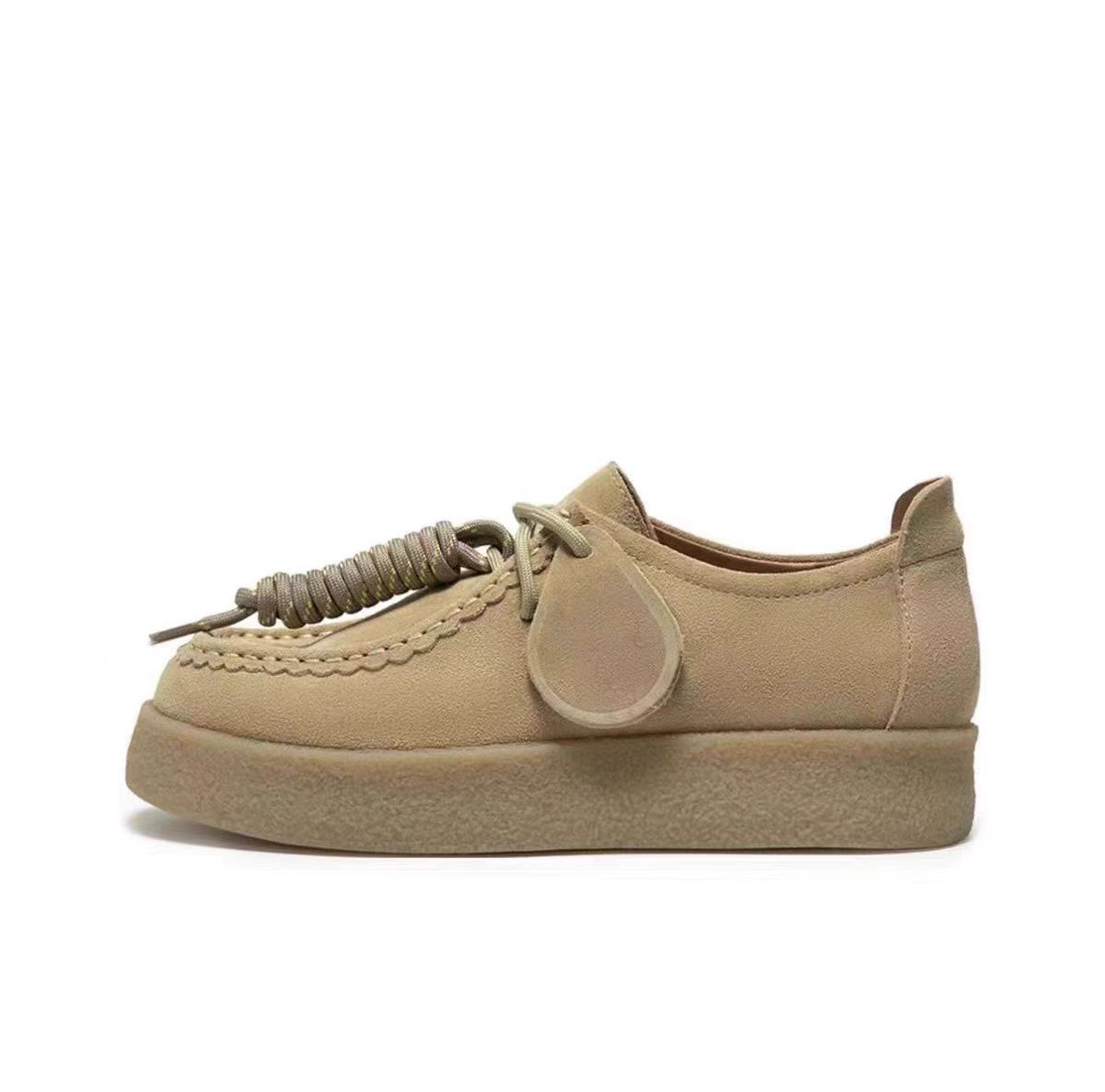 Mode Damen Schuhe Nubukleder Lässige Flache Schuhe Leder Einzelne Schuhe Damen Walking Rutschfest Chaussure Femme Zapatos De Mujer 38 khaki