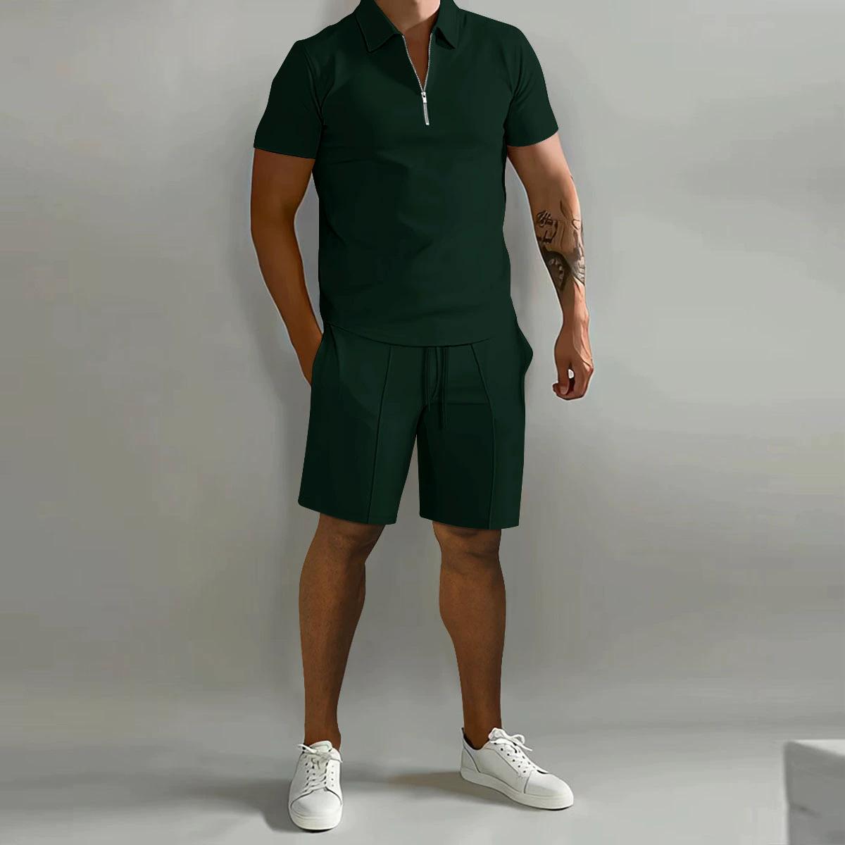 Frühling und Sommer Herren Sets Revers Kurzarm Polohemd Sporthose 2-teilige Anzüge für Herren 3XL grün