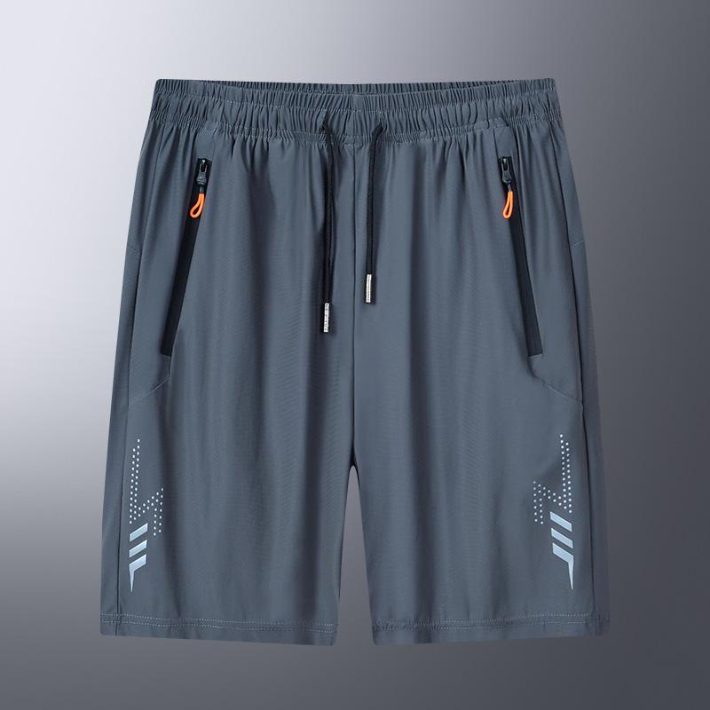 Sommer Cool Ice Silk Herren Shorts Große Größe Gerade 7-Punkt-Hose Dünne Schnelltrocknende Sport Baggy 7-Punkt-Hose 5-Punkt-Hose M grau