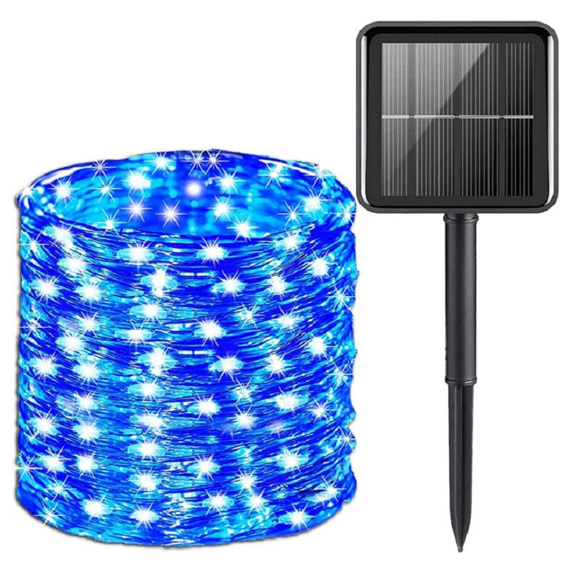 Solar-Lichterkette für den Außenbereich, 8 Modi, Märchen-Solar-LED-Lichterkette, für den Außenbereich, Weihnachten, Dekoration, Party, Atmosphäre, Licht, Landschaftslicht 7M blue