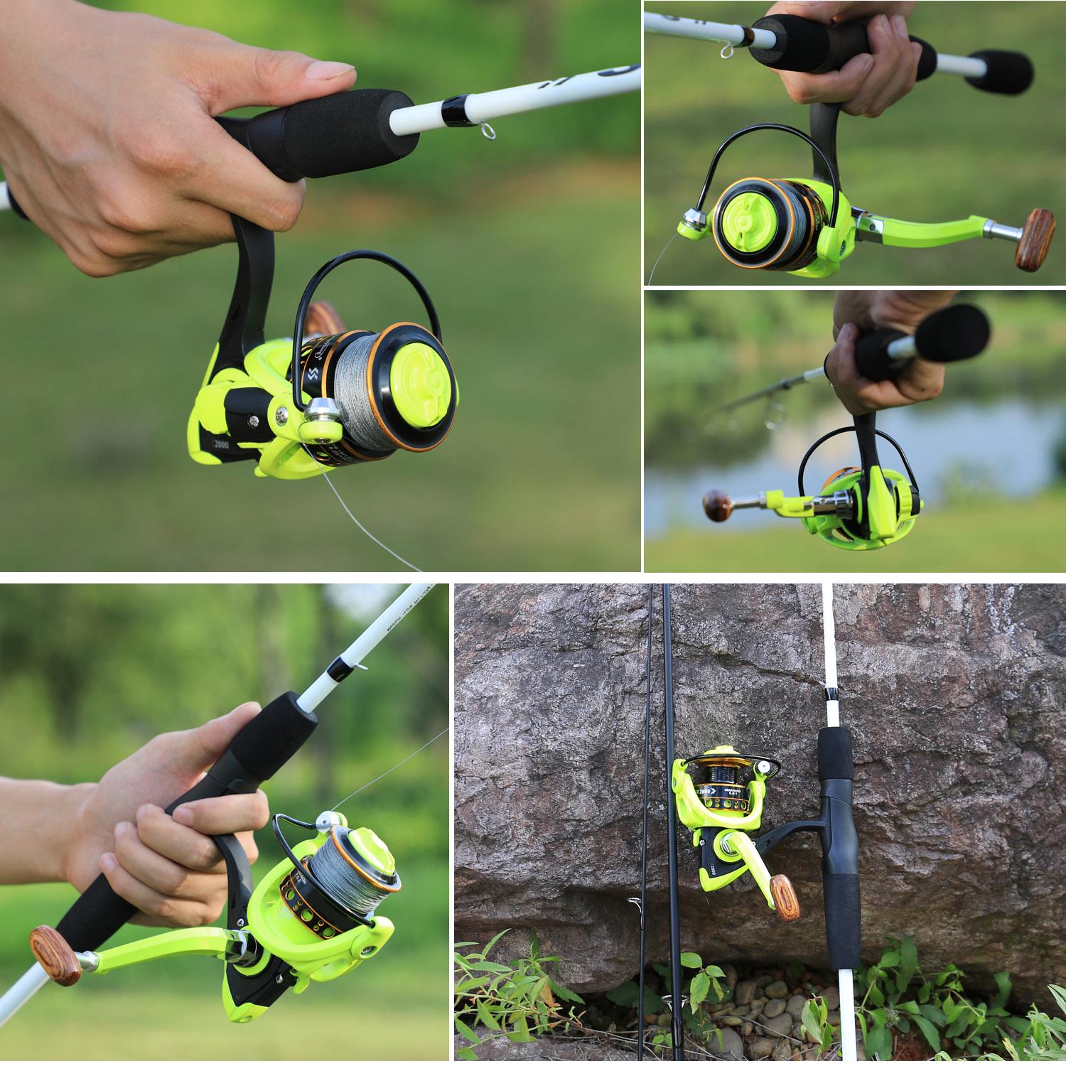 Spinn-Angelruten- und Rollen-Kombinationen, hochwertiger Führungsring, rostfreie Rute mit Aluminium-Spulenrolle Rod1.7m&2000 gelb