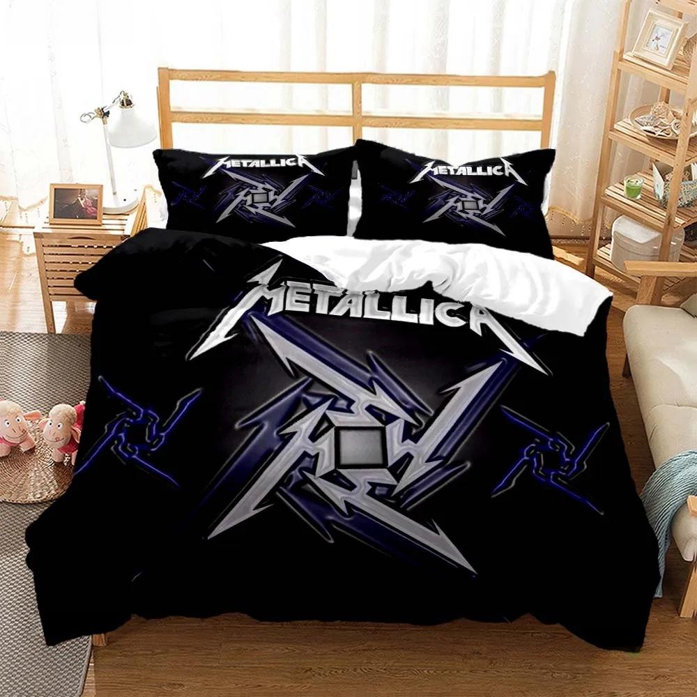 Bettwäscheset für Metal-Musikband M-Metallica, Einzelbett, Doppelbett, Queensize-Bett, Kingsize-Bett, Bettbezug-Set für Erwachsene und Kinder, Heimtextilien AU Queen 210x210cm