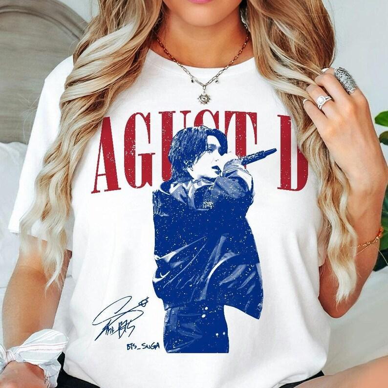 2026 Sommer Mode Herren Damen Suga Agust D Vintage Hemd, Agust D D-day Tour Shirt, Kpop Suga auf Tour, Geschenk für Fan Hip Hop Streetwear Oversized XXXL blue