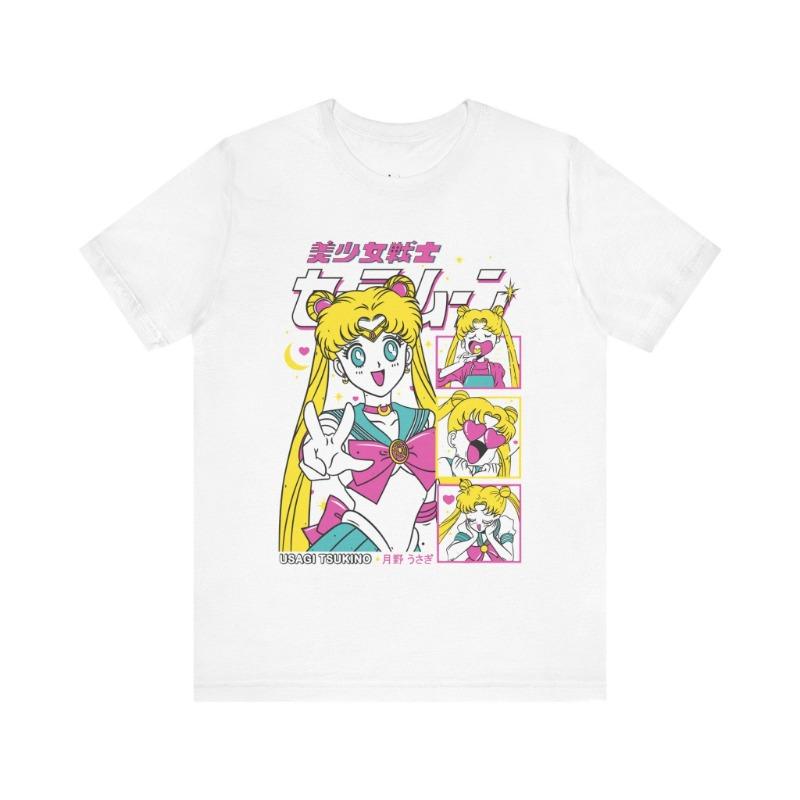 Sailor Moon Retro 90er Anime Grafik T-Shirt Sommer Baumwolle Herren Damen Tee Streetwear Lässig Trend Kurzarm Paar Hip Hop Oberteil M white