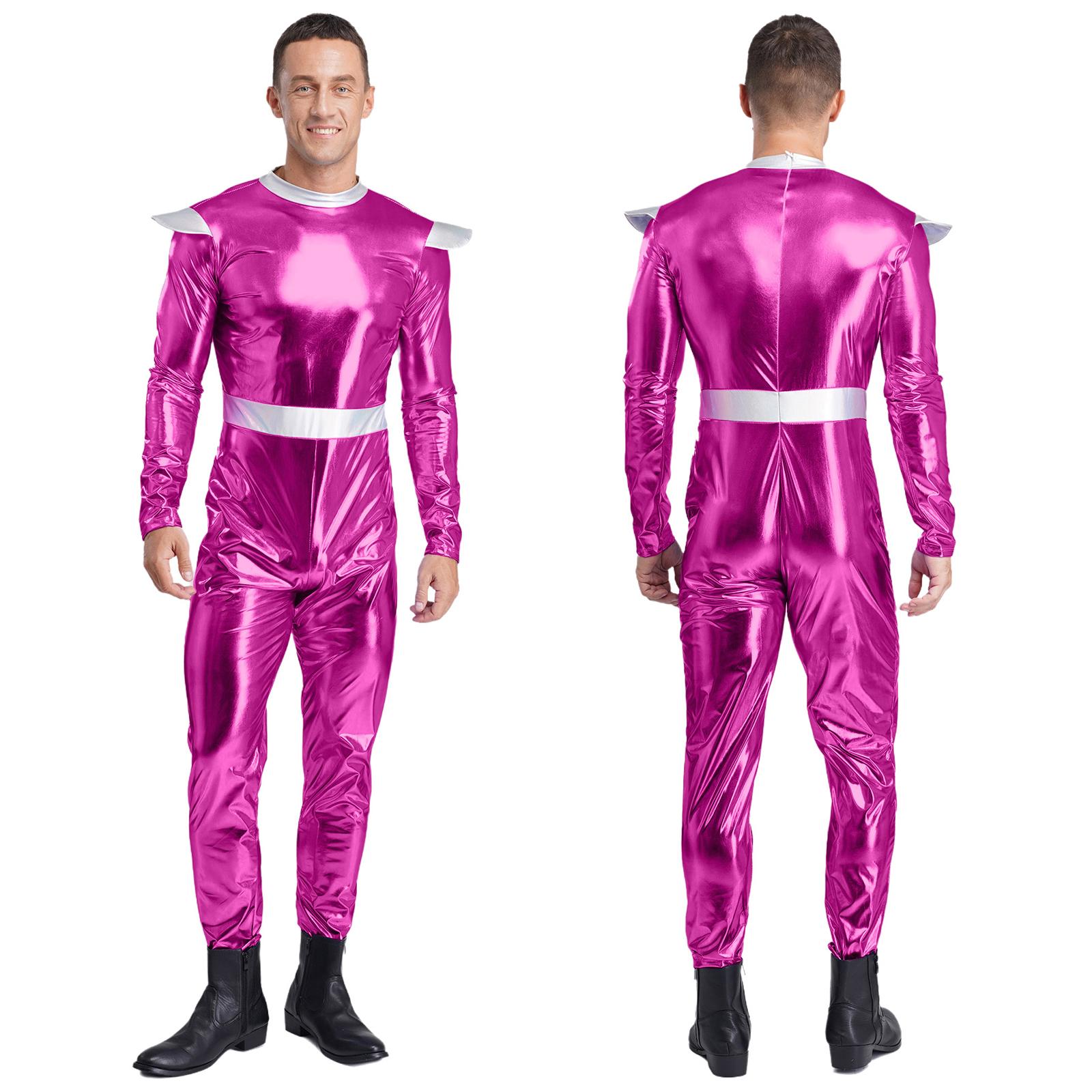 M-3XL Herren Halloween Alien Kostüm Langarm Hohe Taille Langer Jumpsuit Weltraum Süße Kostüm Roboter Kostüm Performance Kostüm L heißes rosa