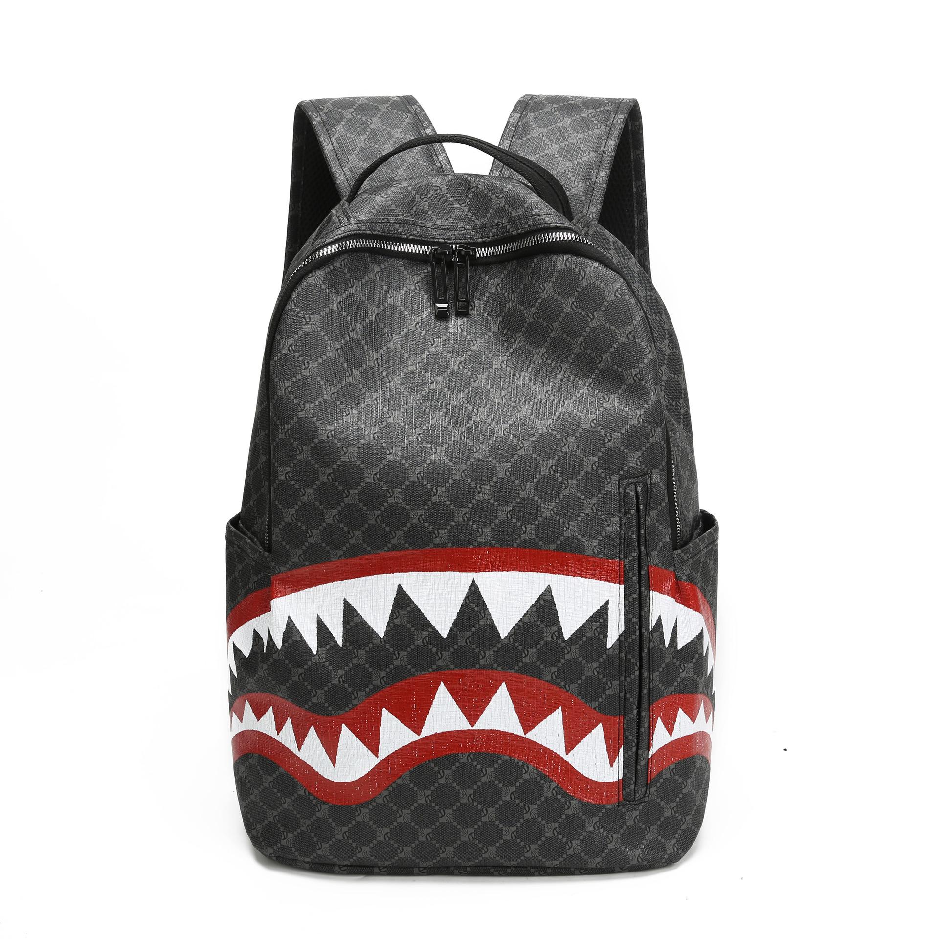 Schultasche Herren Rucksack Einfach Persönlichkeit Mode Haifischmaul Kariert Schüler Oberstufenschüler College-Student Leichtgewicht Computer Rucksack Schultasche