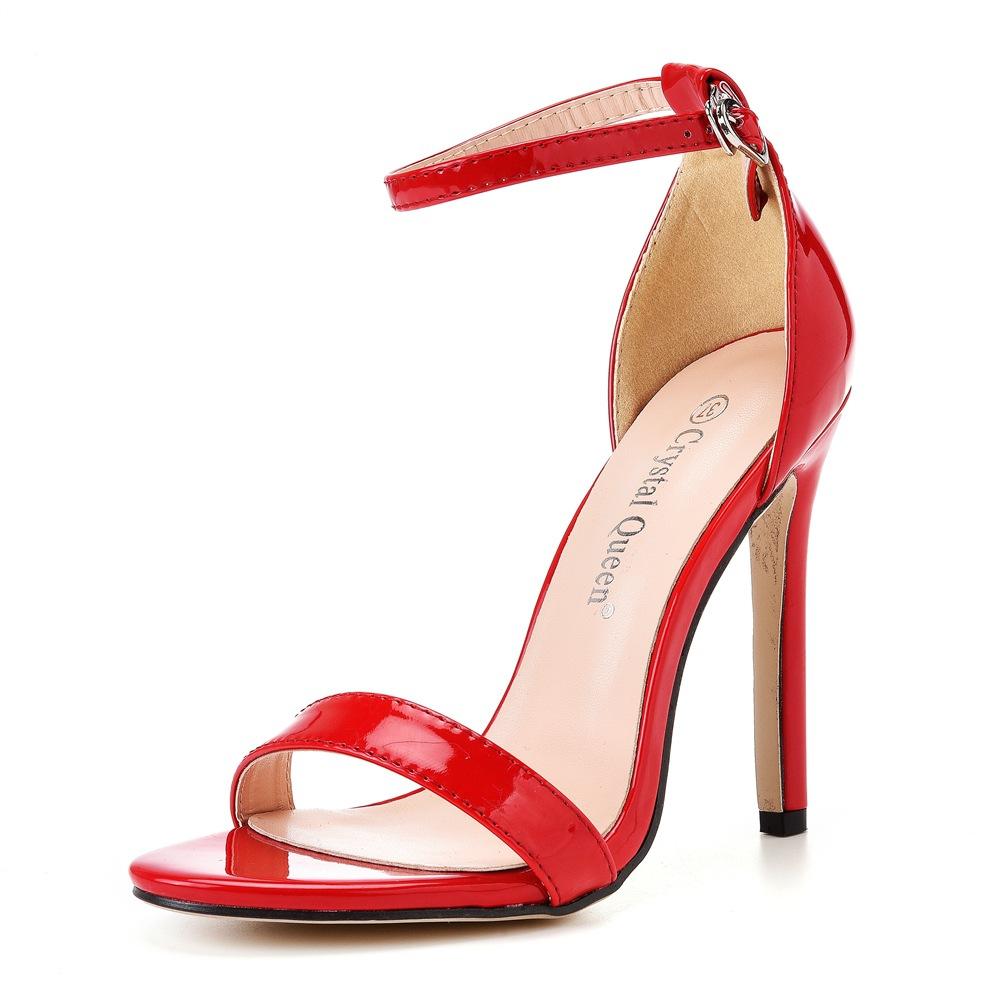 Damenschuhe Damenmode A Word mit Sandalen Dünne sexy solide Peeptoes Schnallenriemen High Heel Pumps 41 rot