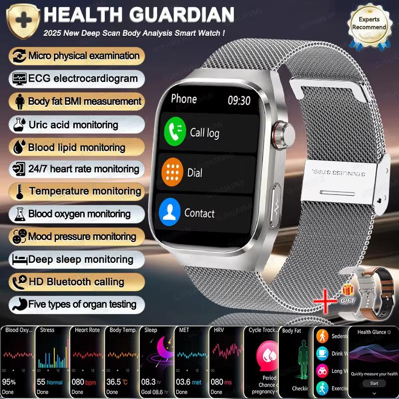 2025 Neue Smartwatch EKG+PPG Organe Eingeweide Monitor Uhr Männer Blutfette Harnsäure BP Sport Anruf Smartwatch für Samsung Galaxy Silver Mesh Belt 2A