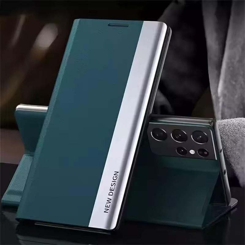 Luxus Leder Flip Case Für Samsung Galaxy S25 S24 S23 S22 S21 S20 Ultra Plus S23 S21 S24 FE Note 20 Ultra Ständer Hülle Samsung S21 FE grün