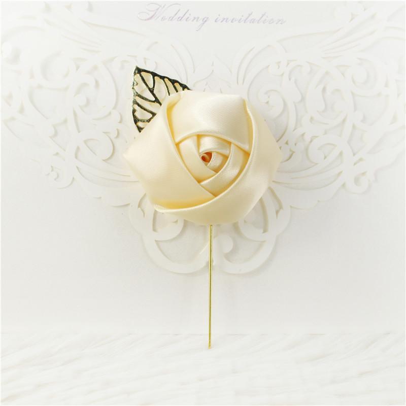 Seidenrose Flore Boutonniere Mann Corsage Anstecknadeln Bräutigam Boutonniere Männer Hochzeit Zeuge Goldene Blätter Hochzeitsboutonniere Blume Abschlussball