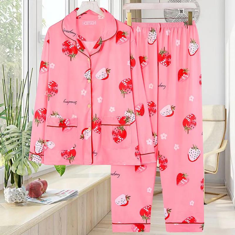 Frühling und Herbst Sommer Baumwolle Frau Mädchen Nette Süße Druck Plus Fett Große Größe Pyjamas Anzug Lange ärmeln Dünne hause Anzug XXXXXXXL