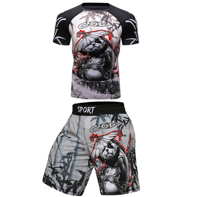 jiu jitsu Rashguard Herren T-Shirts Hosen mma Shorts bjj Boxen Kickboxen Trikots Rashguard Fitnessstudio Kleidung mma Boxen T-Shirt Set S