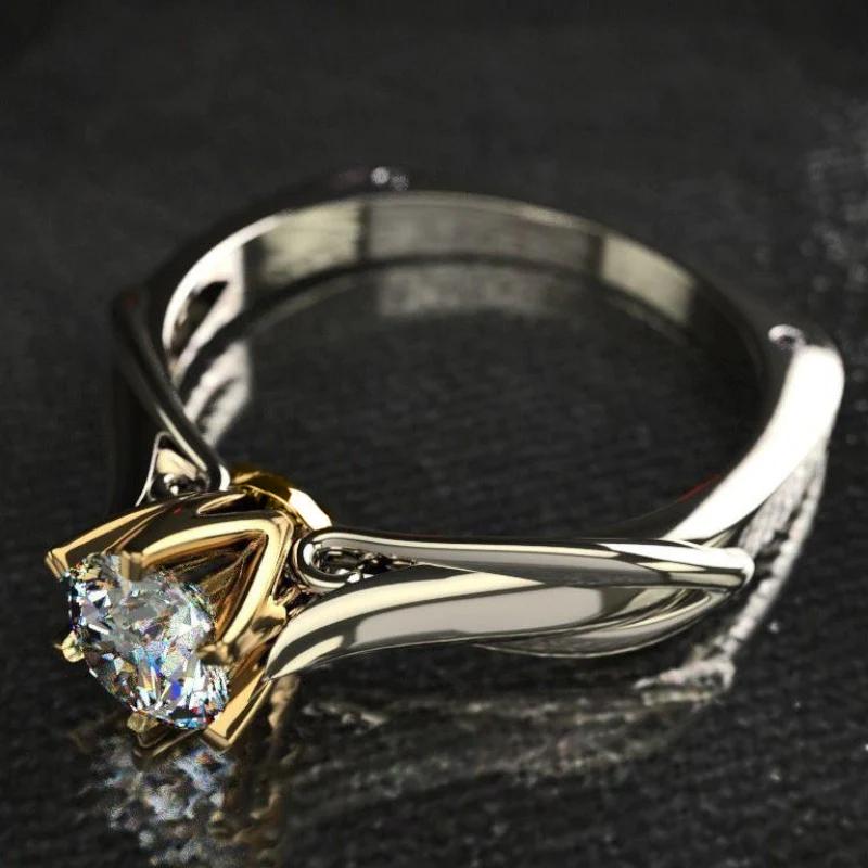 Huitan Persönlichkeit Zweifarbige Eheringe für Damen Luxus Pavé Zirkonia Antrags Verlobungsringe Trendiger Schmuck Bulk 7 gray