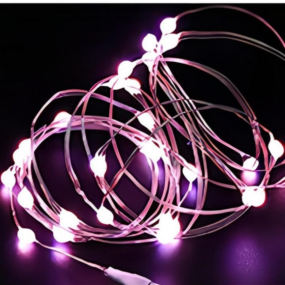 LED Lichterketten 1/2/3/5/10/20/30M Batterie Kupferdraht Girlande Lampe Outdoor Wasserdicht Fairy Beleuchtung Für Weihnachten Hochzeit Party Decor 1m rosa