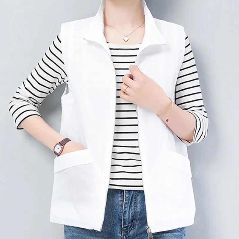 Frühling Herbst Vielseitige Dünne Jacke Damen Neue Koreanische Stil Jacke Lässige Weste XL weiß