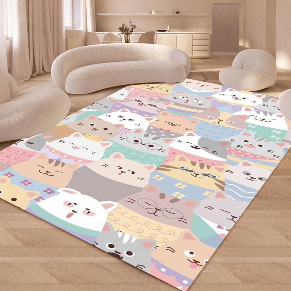 Cartoon Katze Teppich Matte Teppich Niedliches Kätzchen Design Heimdekoration Bodenmatte für Wohnzimmer Schlafzimmer Dekor Wohnzimmer Dekoration 120x160cm