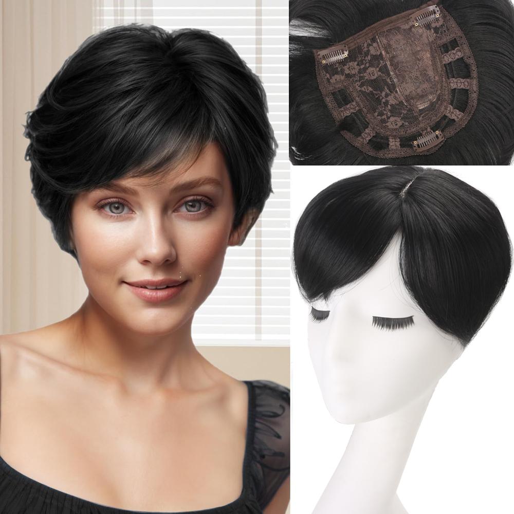 Haar-Topper 4 Zoll Haar-Topper für Frauen mit dünner werdendem Haar Clip-In Haarteile für Haarausfall Synthetische Haar-Topper mit Pony 6inches