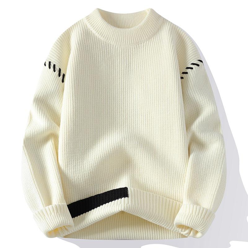 Herbst und Winter Lockerer Herren Rundhals-Pullover Herren Verdickter Pullover Jugend Herren Strickpullover M weiß