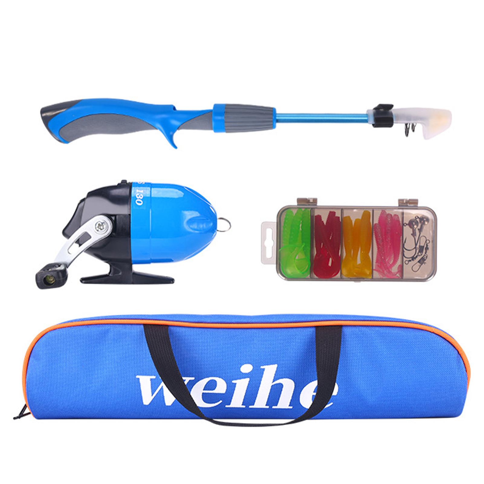 Kinder Angelset Tragbare Teleskop-Angelrute und Rolle Combo-Kit mit Tacklebox 1.2m blau