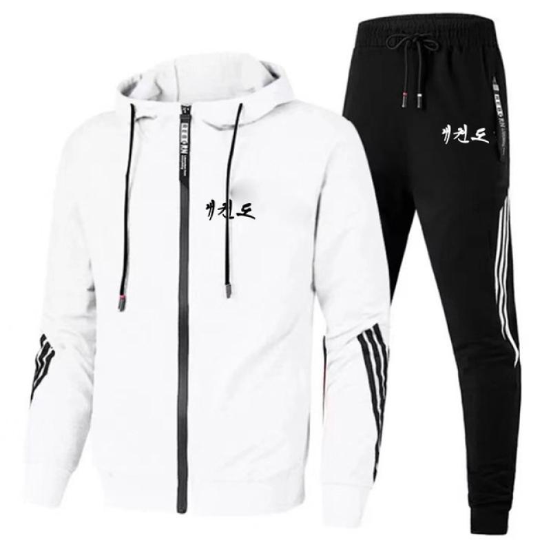 WTF World Taekwondo Federation Print Lässiger Sportswear-Anzug Herren-Hoodie und Hose Zweiteiliger Reißverschluss-Sweatshirt-Jogginganzug M